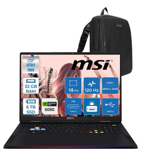 MSI Raider 18 Max Hx A2WJ-1059TR Intel Core Ultra 9 290HX Plus 32GB Ddr5 6tb SSD Rtx 5090 24GB 175W Freedos 18” Uhd+ (3840X2400) Miniled 120HZ IPS Oyuncu Bilgisayarı 1059TRF04 + Zetta Çanta