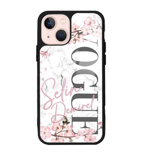 iPhone 13 Uyumlu Mermerli Sakura Vogue Tasarımlı Glossy Telefon Kılıfı