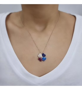 Yonca 4 yapraklı Mineli Rose Altın Kaplama Kolye (Karışık)