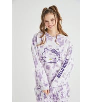 Lisanslı Batik Kapüşonlu Sweatshirt Pijama Üstü (Mor)