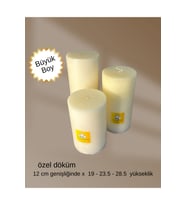 El Dökümü Mega Boy 3’lü Silindir Mum – dekoratif Eskitme Tarzı  Krem  12x 19–23.4–28.5 cm