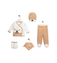Unisex Organik Kumaş Panda Desenli 5'li Bebek Seti Hediyelik Zıbın Seti (Kahverengi)