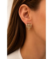 Sertifikalı 316L Çelik Zirkon Taşlı Geometrik Art Deco Premium Altın Kaplama Kadın Küpe