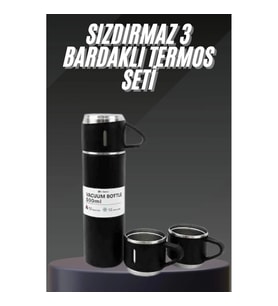 Mey İthalat® Termos Seti Paslanmaz Çelik 3 Bardaklı Vakumlu Termos Set 500 Ml 12 Saate Kadar Isı Kor