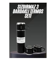 Mey İthalat® Termos Seti Paslanmaz Çelik 3 Bardaklı Vakumlu Termos Set 500 Ml 12 Saate Kadar Isı Kor
