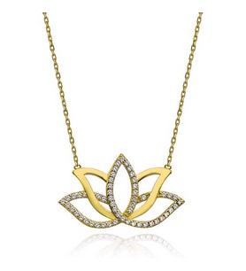 Gümüş Gold Lotus Çiçeği Kadın Kolye