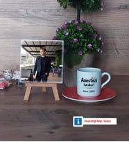 Anestezi Teknikeri Fotoğraflı Dekoratif Taş, Ahşap Altlıklı Türk Kahvesi Fincanı Hediye (Model 8)