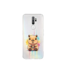 Oppo A5 2020 ile Uyumlu Splash Kapibara Tasarımlı Şeffaf Silikon Kılıf