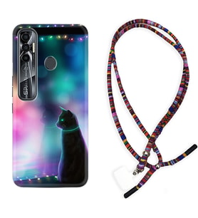 Tecno Spark 6 6 Go 8C 8 Pro 7 7 Pro Kılıf Boyun Asklı Rasta Silikon Window Cat 1787