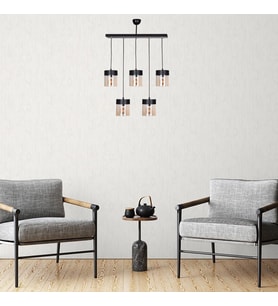 RİOLİGHT RETRO,RUSTİK,VİNTAGE 5XE27 DUYLU METAL GÖVDE CAMLI SIRALI SARKIT AVİZE UZUNLUK:60CM (Siyah)