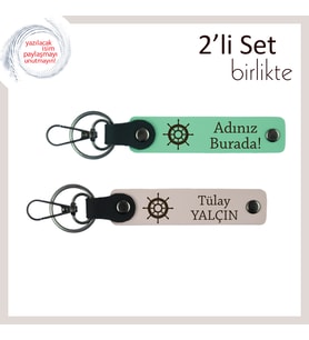 Yön Sembolü Gemi Dümeniyle Şık Armağan, İsme Özel Anahtarlık Takımı, Açık Yeşil-Pudra