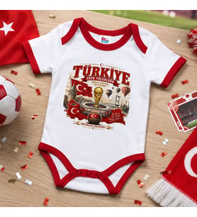 BK Gift Türkiye Taraftar Temalı 2026 Dünya Kupası Tasarımlı Kırmızı Bebek Body Zıbın-1 Tek Yürek Milli Takım Ruhu