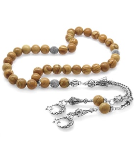 Kararmaz Metal Ayyıldız Püsküllü Küre Kesim Kahverengi Jasper Doğaltaş Tesbih (Çok Renkli)
