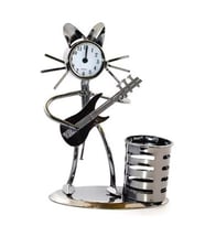 Dekoratif Gitar Çalan Saat Özellikli Metal Kalemlik