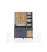 Arges Dolap 8 Raflı 5 Çekmeceli 3 Kapaklı 132x30x195 Antrasit-Çam/Antrasit