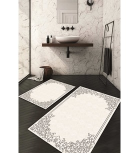 Dijital Baskılı Kaymaz Taban Yıkanabilir 2'li Klozet Takımı Banyo Paspası NDKZ-HT-1381 (Gri)