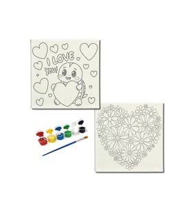 Okul Etkinliği-2'li Tuval Boyama Seti. 20x20 Cm Uv Baskı 6 Akrilik Boya 1 Fırça-model-412