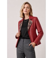 Liora Kadın Ekose Kırmızı Çift Taraflı Hakiki Deri Blazer Ceket