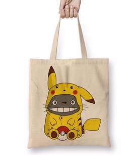 Pokemon Go Pikachu Raichu Totoro Miyazaki Bez Çanta Uzun Saplı