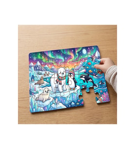 Sevimli Kutup Hayvanları Tasarımlı 24 Parça Ahşap Çocuk Puzzle