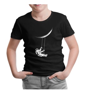 Astronot Salıncak Siyah Çocuk Tshirt