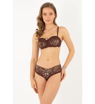 Miorre Push-Up Dolgulu Straplez Leopar Desenli Sütyen Takım