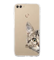Huawei Y9 2018 Uyumlu Kamera korumalı Kapak Catface Tasarımlı  Şeffaf Kılıf