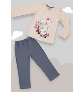 DoReMi Kız Çocuk Pijama Takımı (Krem)