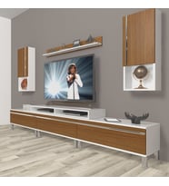 Decoraktiv Ekoflex 270TA Mdf Krom Ayaklı Tv Ünitesi Tv Sehpası - Beyaz Ceviz (Beyaz - Ceviz)