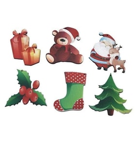 6 lı Karışık Ahşap Yılbaşı Süsü Büyük Boy 9 Cm-