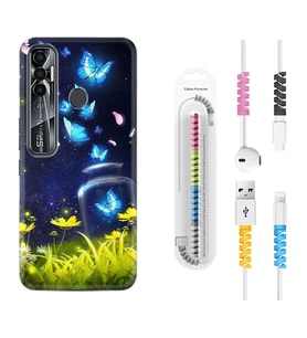 Tecno Spark 6 6 Go 8C 8 Pro 7 7 Pro Kılıf Kablo Koruma Spiral Silikon Neon Butterflys 1309
