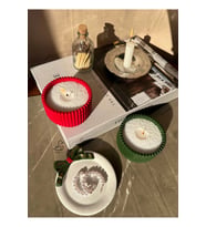 Yılbaşı Konsept Kurdele Görünümlü Dekoratif Tabak Ve İnci Toz Mum Set 2’li (Beyaz)
