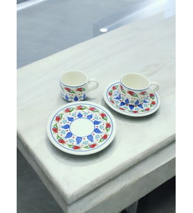 2 KİŞİLİK PORSELEN,LALE DESENLİ KAHVE FİNCAN TAKIMI