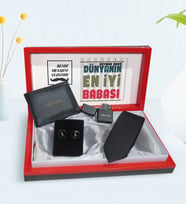 BK Gift Kişiye Özel Dünyanın En İyi Babası Tasarımlı Mesajlı Kutuda Cüzdan Çakmak Kravat ve Kol Düğmesi Hediye Seti-1