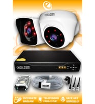 ELITCAM 2 Kameralı Kare 1 İç Kamera Set HDD'siz Full HD Gece Görüşlü Güvenlik Kamerası Sistemi