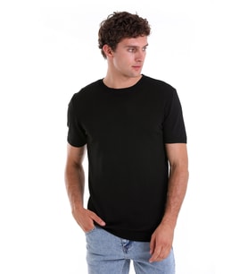 Hatemoğlu Siyah Slim Fit Düz Bisiklet Yaka Rayon Tişört (A.Siyah)