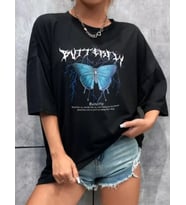 Unisex Baskılı Oversize T-Shirt - Siyah