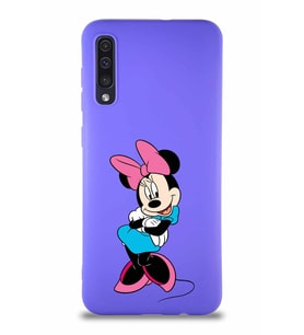Samsung Galaxy A50S Soft Premier Kapak Minnie Mouse-D Tasarımlı Silikon Kılıf - Mor (Şeffaf)
