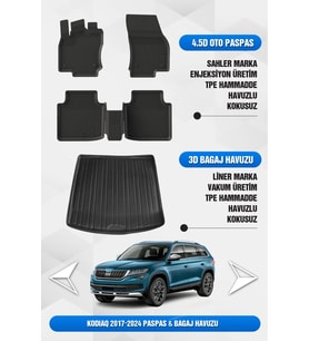 Sahler Skoda Kodiaq 2017-2024 Uyumlu 4.5D Premium Havuzlu Oto Paspas ve Liner Marka 3D Bagaj Havuzu