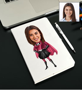Kişiye Özel Süper Kadın Tasarımlı Karikatürlü Beyaz Defter Kalem Seti 80