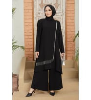 Zincirli Tunik Pantolon Takım - Siyah