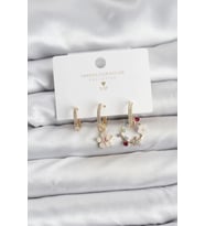 Çiçek Model Gold Renk Pirinç 3'lü Kadın Küpe Seti - TJ-BKP11453