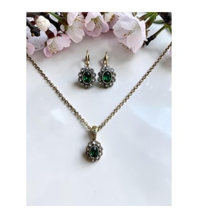 Kristal Taşlı Oval Kolye ve Küpe Seti