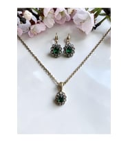 Kristal Taşlı Oval Kolye ve Küpe Seti
