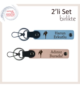 Kız Sporcuya Uygun Minimalist Tasarım, Tekvando Temalı Deri Anahtarlık Hediye, Gök Mavi-Yavru Ağzı