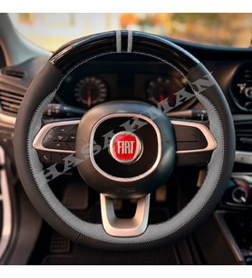 Fiat Egea Hatchback Dikme Direksiyon Kılıfı Parlak Siyah Gri Detaylı Gri Çift Yüzük ve Dikiş 2016-2021