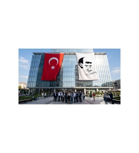 Siyah - Beyaz Mustafa Kemal Atatürk Silüeti ve İmza Bayrak ve Türk Bayrağı Premium Raşel Kumaş 2'li Set 10x15 metre ATA27