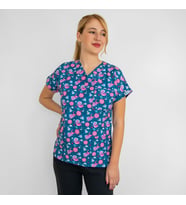 Unisex Uzaylı Kedi Desenli Esnek  Likralı Doktor Hemşire Hastane Cerrahi Scrubs  Tek Üst Forma (Mavi)
