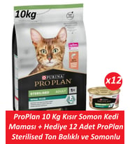 Pro Plan 10 Kg Kısır Somon Kedi Maması + Hediye 12 Adet Pro Plan Sterilised Ton Balıklı ve Somonlu