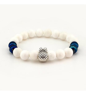 ANANAS BEYAZ ONİKS MAVİ HEMATİT DOĞAL TAŞ KADIN BİLEKLİK J0088